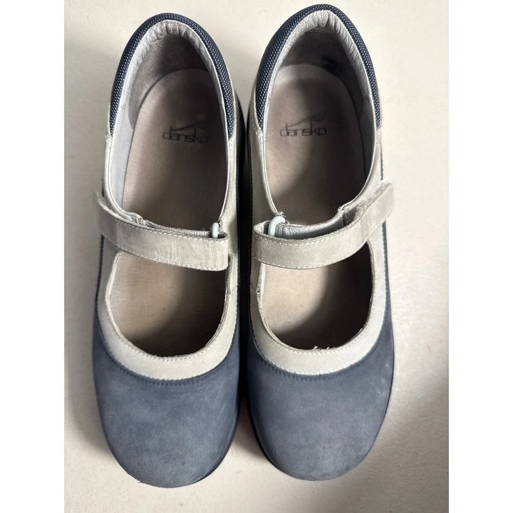 Dansko Women Mary Jane Blue Grey Nubuck Leather Comfort Shoes Strap EU 41. 10.5